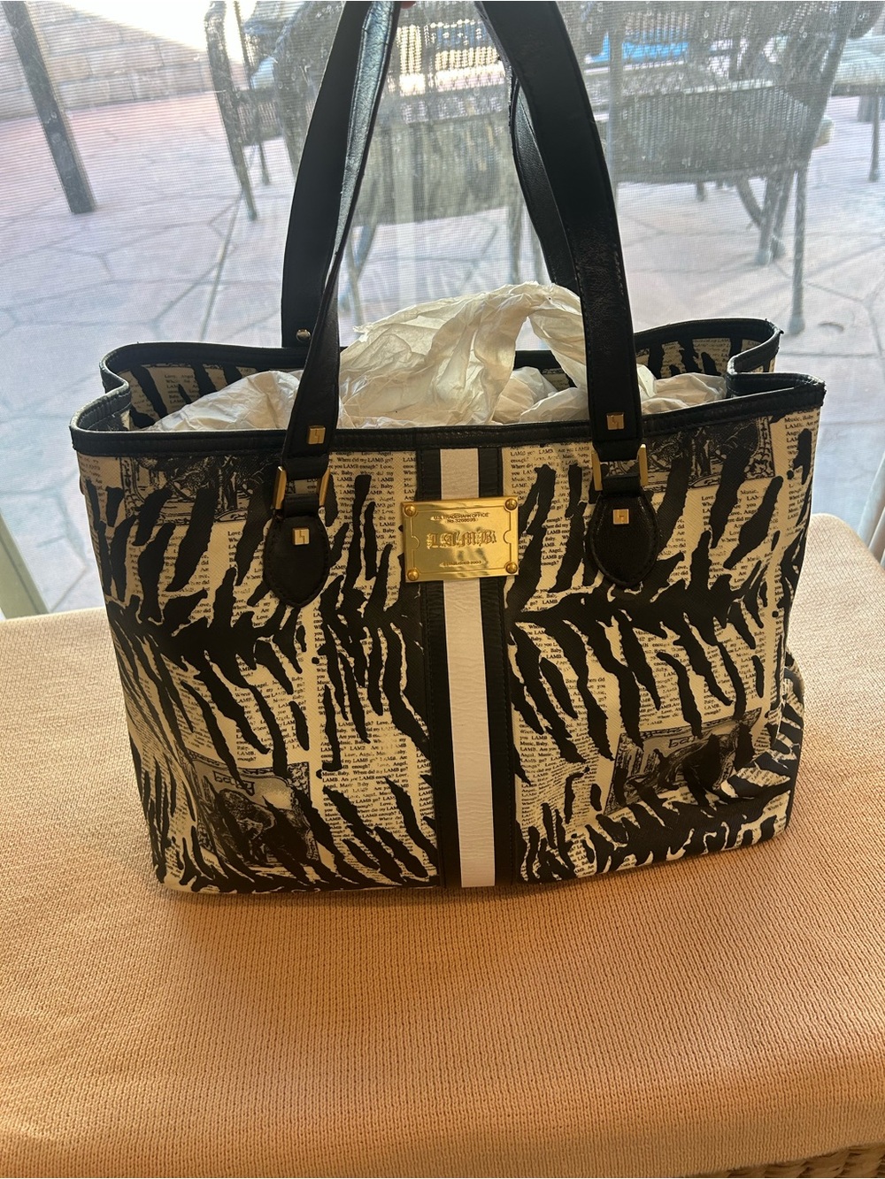 LAMB Black & White Zebra Print Tote Bag - Picture 2 of 14